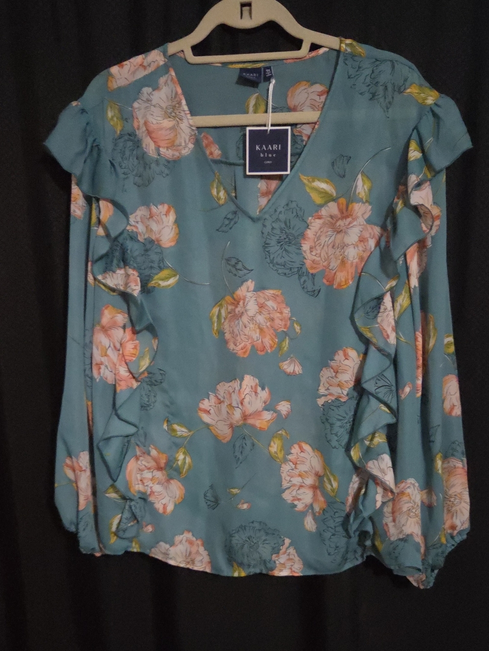 KAARI blue CurvyFloral Teal Blouse Size 1X